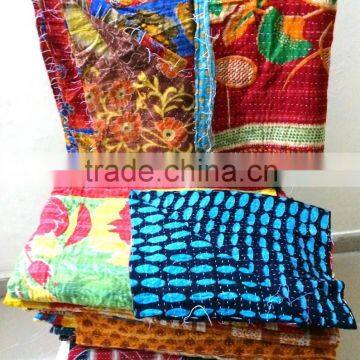 Vintage Flower Pattern Gudri Kantha Stitch Cotton Quilt Reversible Gudari