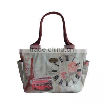 Two External Side Pocket Flowers Printed Waterproof Zipped Handbag photo-5