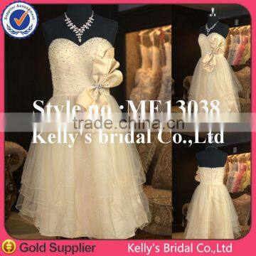 China manufacturer knee length beading bodice cocktail dress with bowknot plus size flower girl dress tulle party dress