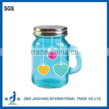 clear cylinder glass jam jar with metal lid with platic straw