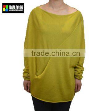 Women Off Collar Wool Sweater, Pure Yellow Wool Sweater