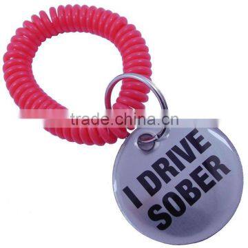 Fashion plastic spring wrist coil keychain in hot sales from GuangDong factory