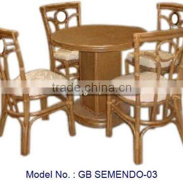 Rattan Dining Room Set Furniture For High Tea Time In Home With Round Table And Cushion Chair