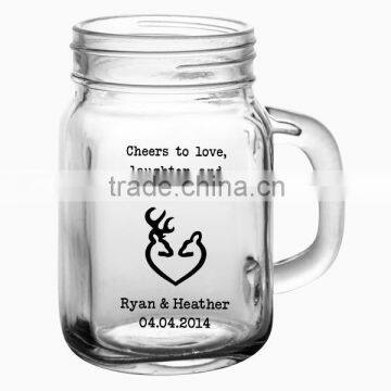 12 OUNCE MASON JAR WITH HANDLE AND LID GLASS JAR