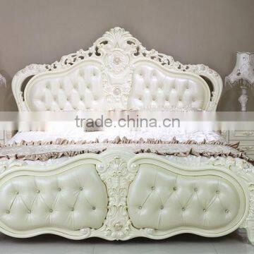 New french rococo style white bedroom furniture set wood high back full leather bed