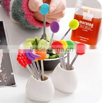 302 # stainless steel ECO-friendly paty, Office site/silicone handle Fruit fork