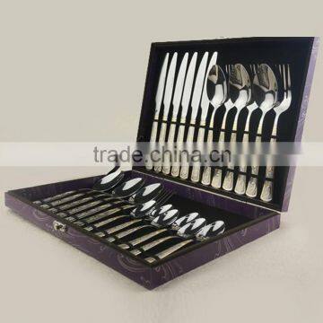 Online wholesale gift box gold plated rose flower 18/0 24 pcs setstainless steel cookware set