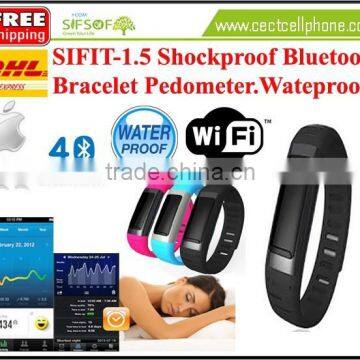 SIFIT-1.5 Shockproof Bluetooth 4.0 Bracelet pedometer Black Color with WIFI hotspot. Black Color Shock Proof Bracelet Pedometer.