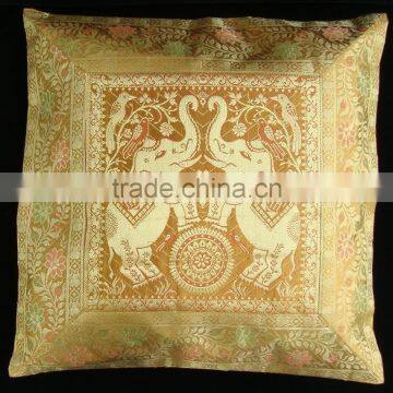 16" Elephant animal BROCADE PILLOW CUSHION Cover Gift Royal India Decoration Home decor Indian Store