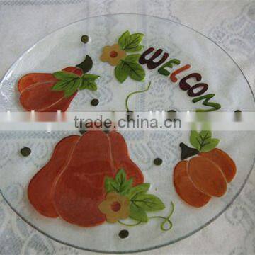 35.5cm round hand painted pumpkin glass plate