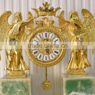 Royal Angel Handing Crown Table Clock, Luxury 24K Gold Plated Table Clock, Marble Base Table Clock