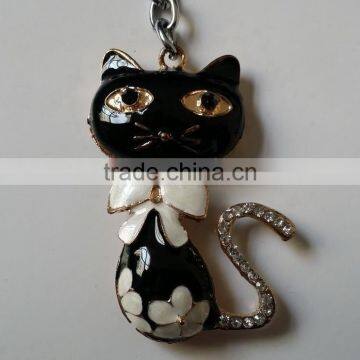 wholesale jewelled pussy cat design metal alloy key chain