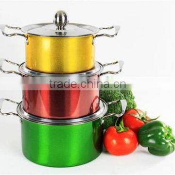 colorful stainless steel sacue pot 3pcs set