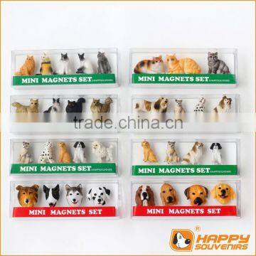 Polyresin fridge magnet cute pet animal dog and cat shaped 3D mini set