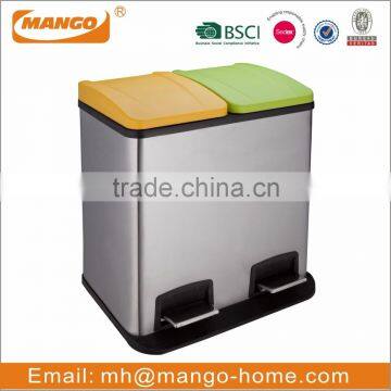 Foot Pedal Two Compartments Stainless Steel Recycle Bin photo-3