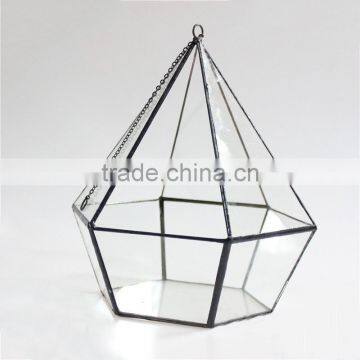 Si Drilling Short Micro Geometric Glass Flower Pot Landscape Heagonal Three Hollow Hanging Glass Greenhouse photo-2