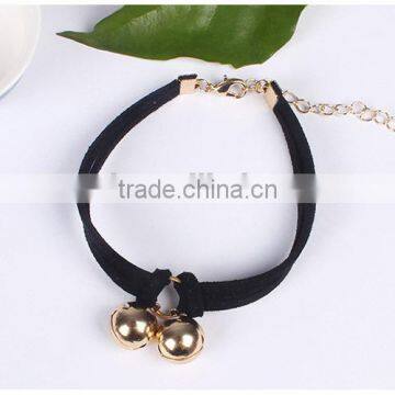 Gold Bell Charms Suede Leather Bracelet photo-5
