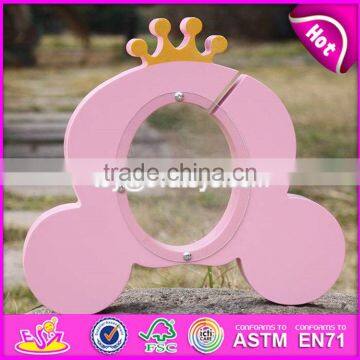 New Design Cute Crown Pink Wooden Girls Piggy Bank W02A255