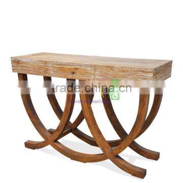 Furniture Console Table Art Deco Style Teak Wood White Wash photo-2