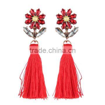 Bohemian Jewelry Rhinestone Flower With Long Colorful Tassel Charms Earrings for Women photo-2