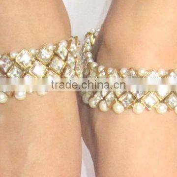 GOLD Tone Crystal PEARLS PAYAL Anklets Pair photo-2
