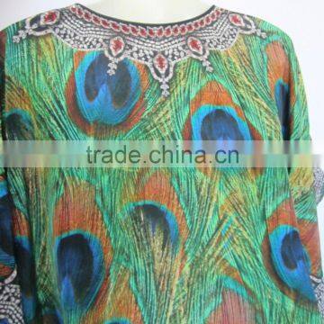 Peacock DIGITAL Print Crepe Silk Kaftan CAFTAN Tunic Poncho Blouse PEACOCK PRINT photo-5