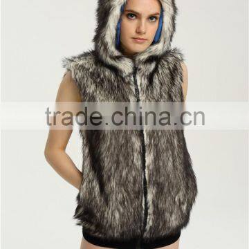 Custom sleeveless snow jacket lady oversized rabbit fur jacket for ski