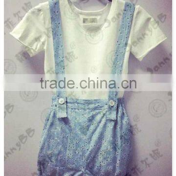 girls Washed eyelet viscose fabric Child Clothing overalls Blue fashion eyelet Factory