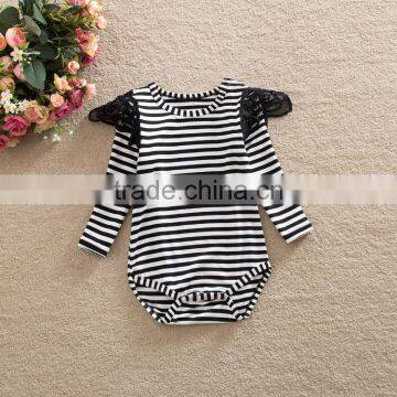 Fashion Soft Cotton Baby Clothes Toddler Stripe Design Bodysuit Baby Girls Ruffle Lace Long Sleeve Romper