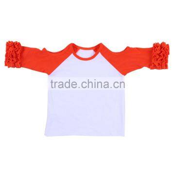 Kids t shirt wholsale China cold shouldler long sleeve t shirt icing ruffle infant shirt