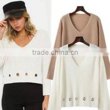 Runwaylover 136 2017 Ladies Sexy Deep V-Neck Knitted Hollow Out T-Shirt photo-3