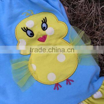 2015 New Baby Girl Blue & Yellow Easter Stripe Pant Set Outfits With Matching Necklace and Headband photo-2