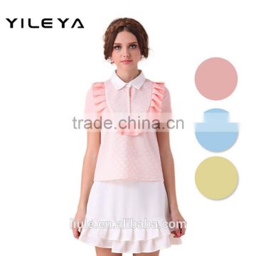 cute neck designed young ladies models short sleeve blouse