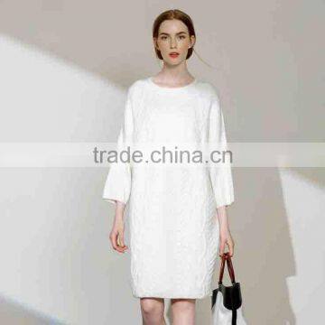 Seven - quarter sleeve jacquard knit Pullover lady dress all-match loose