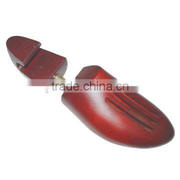 Made in china dark red color painted wooden shoe tree type shoe stretcher made of high quality lotus wood