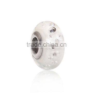 Lampwork Glass & Cubic Zirconia European Style Large Hole Charm Beads Round Clear W/ Stainless Steel Silver Tone Core