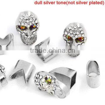 Bracelet End Bar Clasps With Slider For Leather Bracelet Halloween Skull Silver Tone Clear Rhinestone 25x15mm 13x13mm photo-3