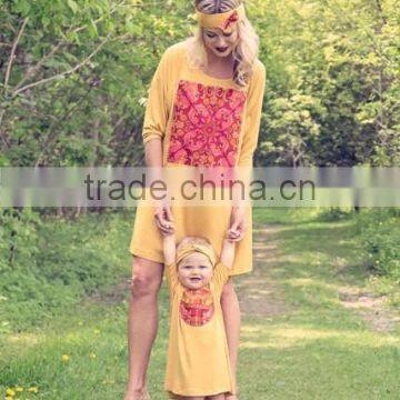 family matching clothing yellow cotton digitalprint fancy dress