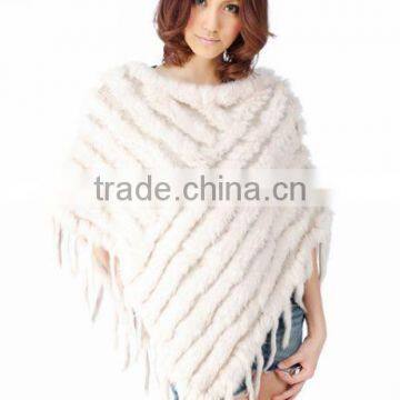 YR099 Ladies' Hand Knitting Pattern Real Rabbit Fur Shawl/ Mexico Hot Sell photo-6