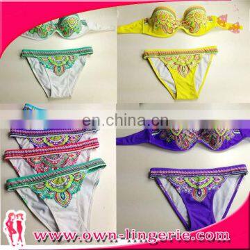 latest folk style beachwear bikini colorful bikini for retail