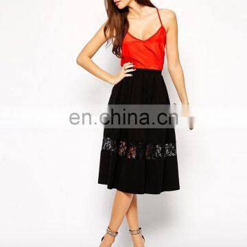 2014 Latest Love Midi Skater Skirt with Lace Insert Hem