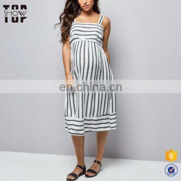 2017 new white stripe dress thick straps square neckline sample of maternity dress