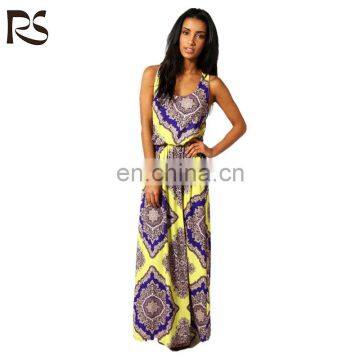 Fashion sleeveless printed viscose Sexy Ladies One Piece Dress Pattern