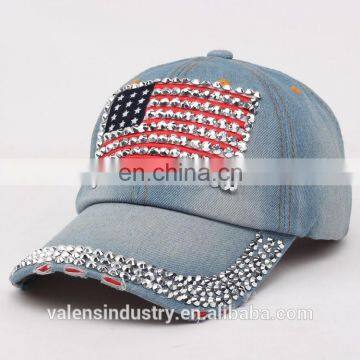Jean Snapback Hat Cap Baseball Hat Cap Women Bling Hats Retro Distressed Crystal Blue Denim Men Hat Cap photo-3