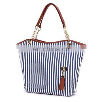 White Black Striped 100% Cotton Canvas Tote Bag Wholesale Custom Canvas Relaxation Handbag photo-3