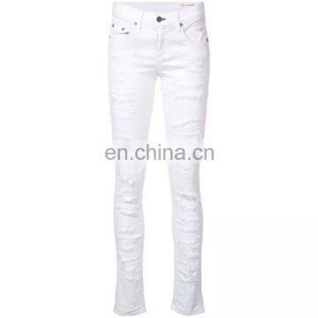 White Tencel Cotton Blended Tear Effect Tight Jeans photo-3