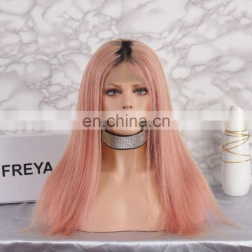 2018 new fashion long hair pink color with dark roots full lace wig with baby hair