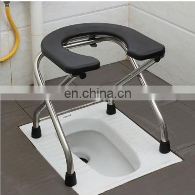 Factory direct sale Stainless steel foot non-slip toilet for the elderly and pregnant women can be folded sit toilet bath chair