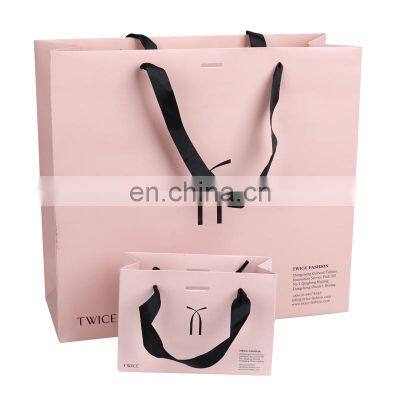 Paper Bag With Ribbon Handle Luxury Shopping Gift Pink Paper Bag photo-2