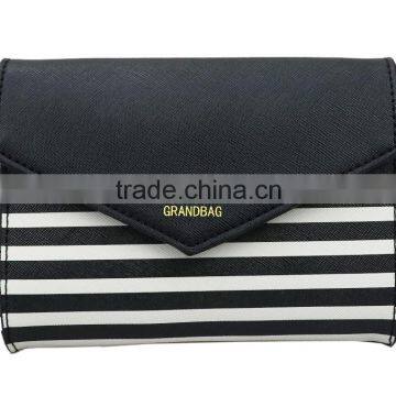 White and Black Stripe Saffiano Leather Mini Size Clutch Purse Satchels Crossbody Hand Bags for Ladies photo-2